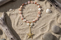 Ketting met kralen van zeeschelpen, schildpadmotief, vakantie/strandthema, etnische serie, damessieraden