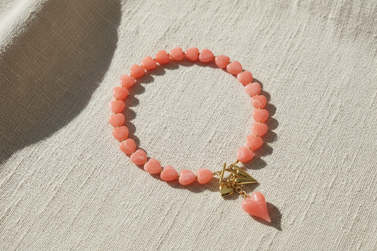 Bead necklace with hanging heart charms - Yourstyle R-R